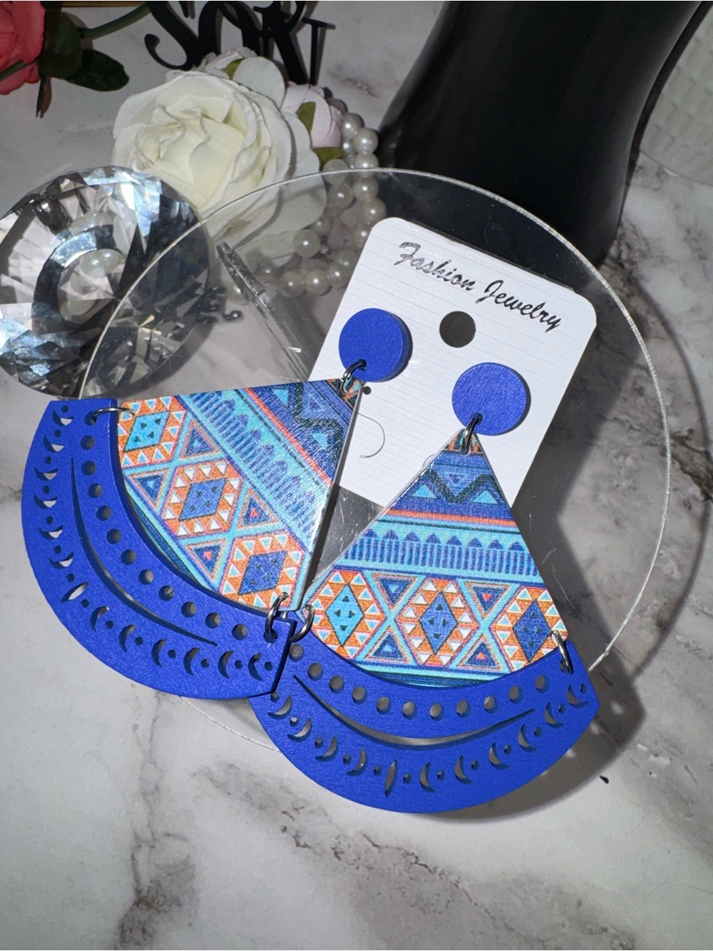 Fashion Jewelry Blue Geometric Fan Drop Earrings